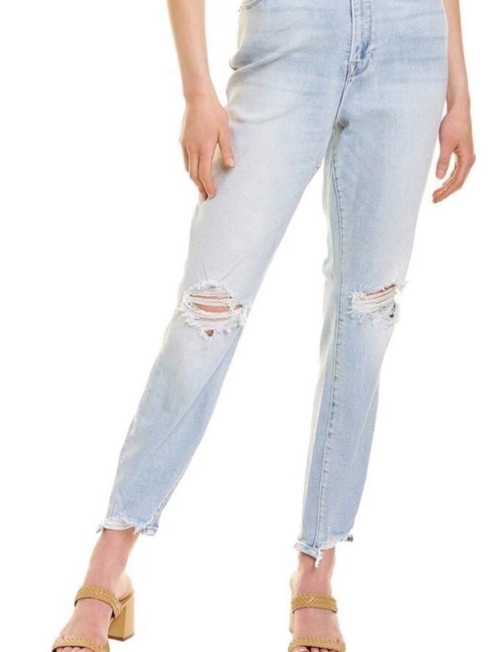 Good American Good Icon Straight Leg Distressed Light Wash Jeans